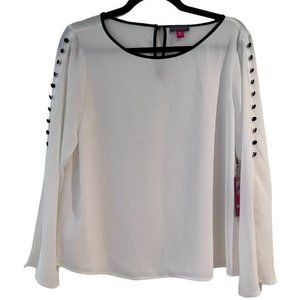 Women's NWT Vince Camuto Black Button Split Sleeve Satin‎ Blouse PM